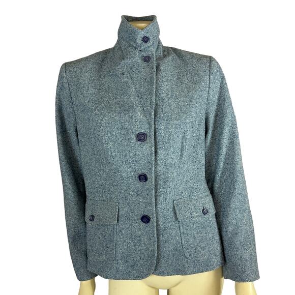 Vintage L.L. Bean Women's Blue Tweed Blazer with 2 way collar size medium - Picture 2 of 14